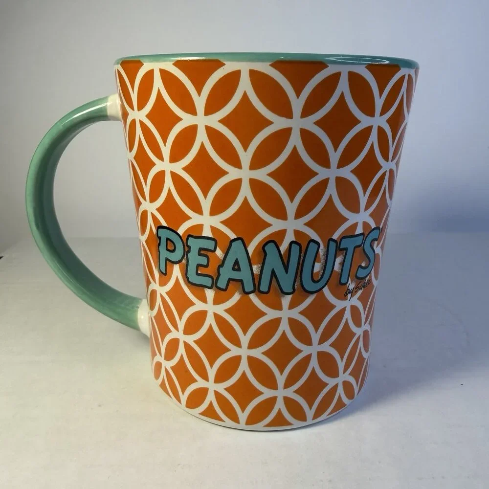 Peanuts Linus Ceramic Coffee Tea Mug 15 Oz. Orange Teal‎ Funky Fun